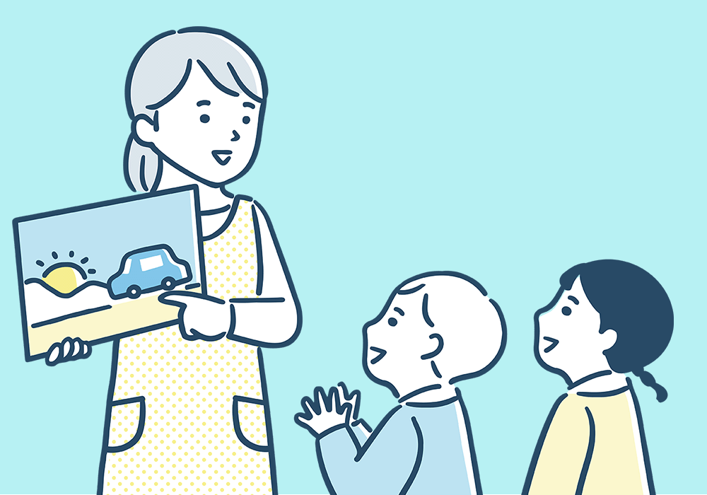 読み聞かせをする女性